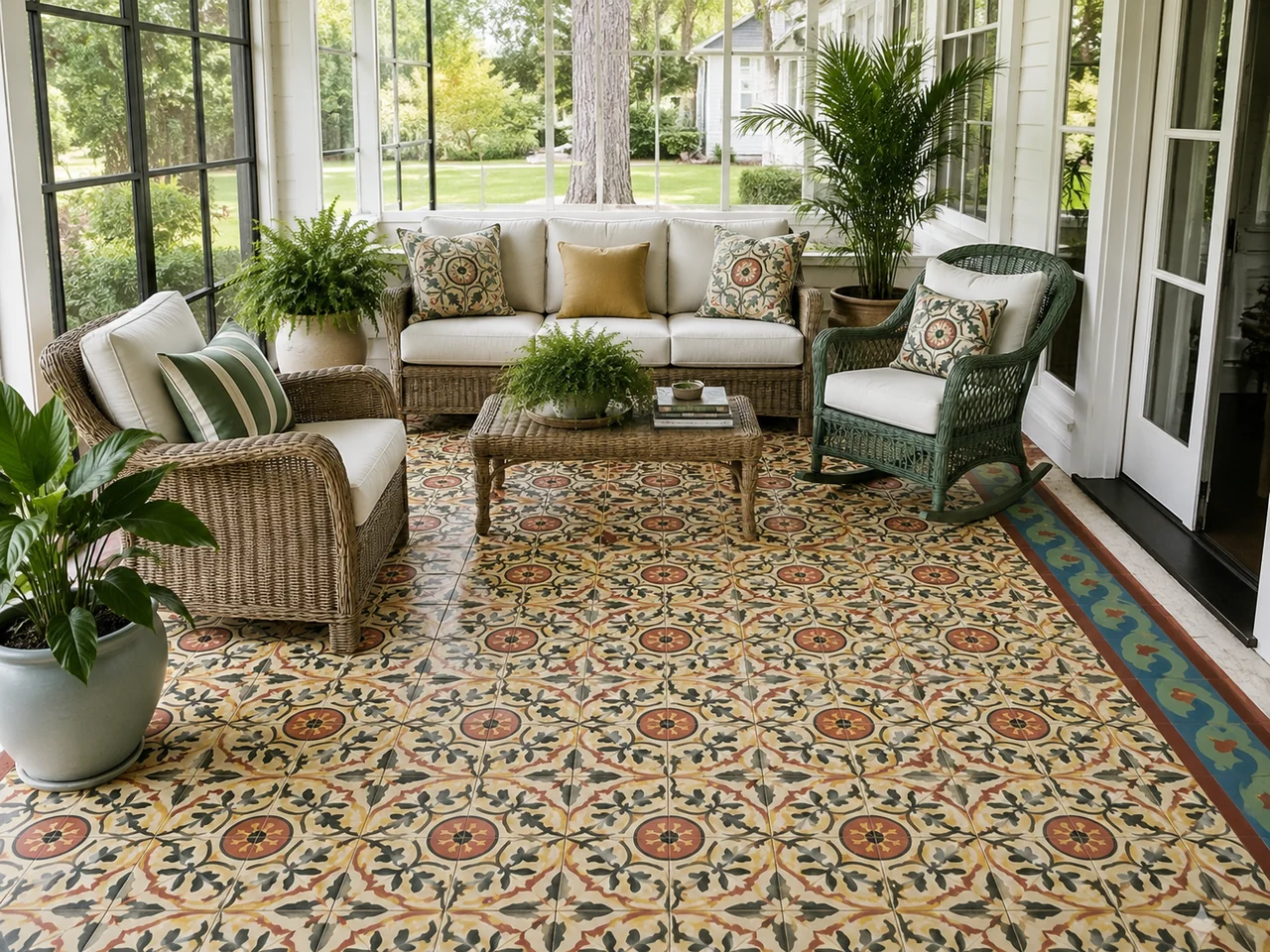 A room composed around a complete Athangudi patterned floor